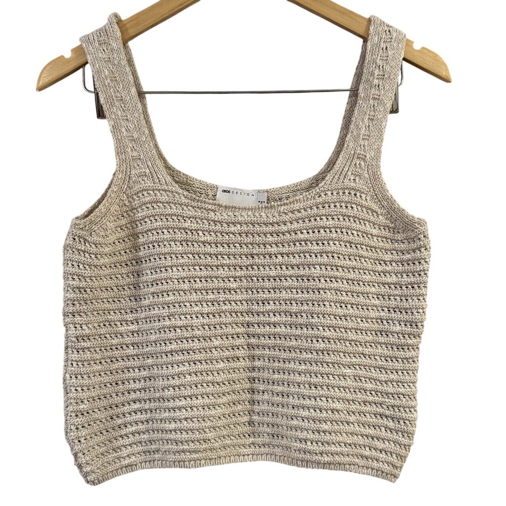 ASOS Design Cream Beige Crochet Knit Scoop Neck Crop Tank Top 36 Boho‎ Beach